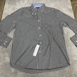 Tommy Hilfiger Shirt Mens Large Black White Classic Fit Gingham Long Sleeve